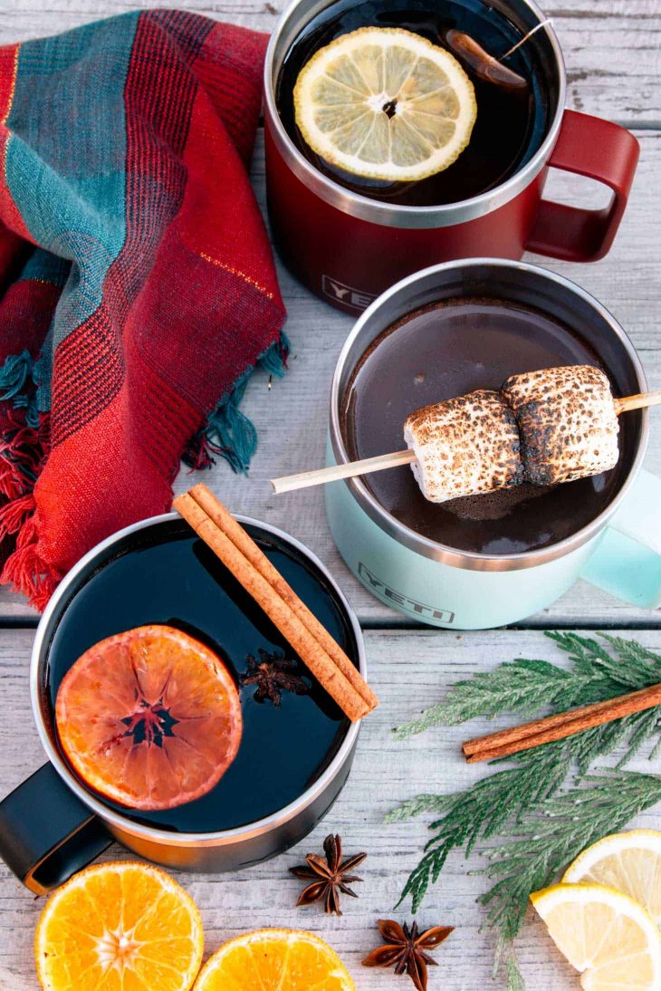 3 Winter Cocktails in mugs