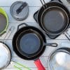 Camping pots and pans on a table