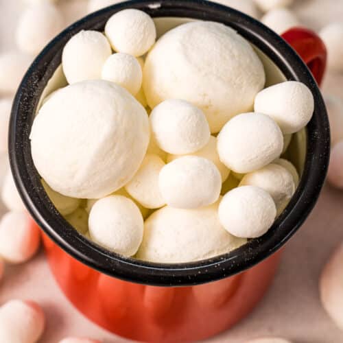 Dehydrated marshmallows in a mug.