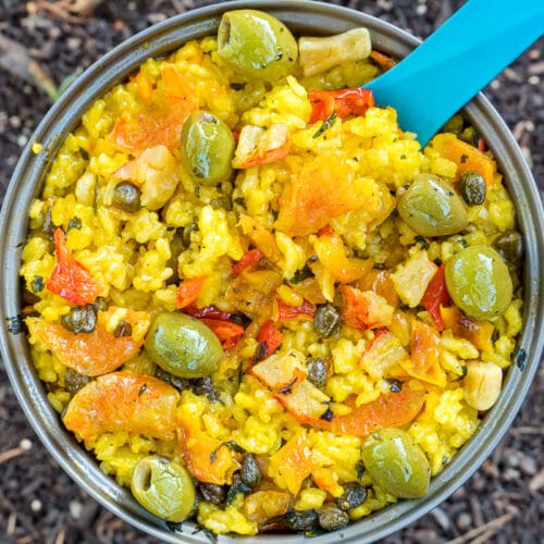 Paella in a backpacking pan