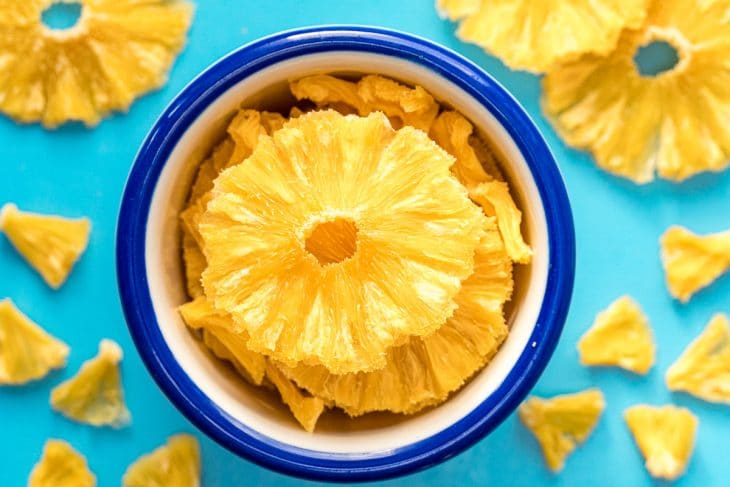 Dehydrated pineapple in a dish