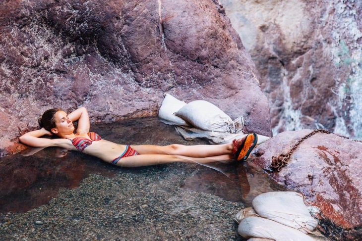 Megan relaxing in ringbolt hot spring