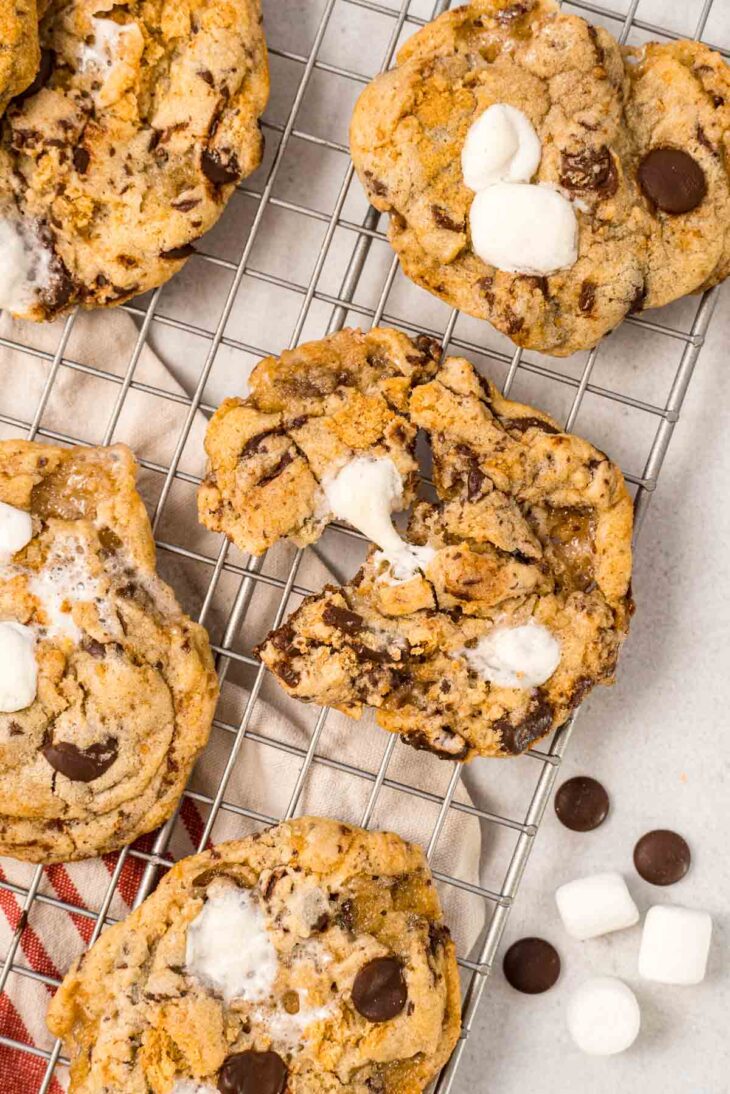 S’mores cookies on a wire rack.